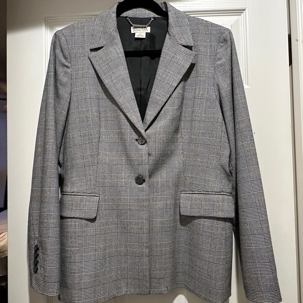 Michael Kors Women's Black and White Plaid Blazer